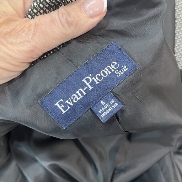 Evan Picone 2pc Blazer Skirt Suit size 6 Black Brown Tweed Career Lawyer - Picture 16 of 16